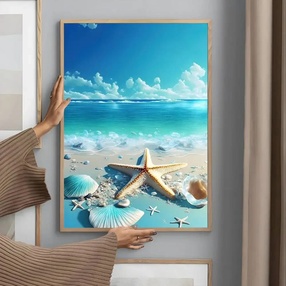 Plakat plaża i fala oceanu Biały