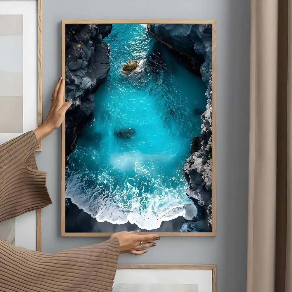 Plakat plaża i fala oceanu Czarny