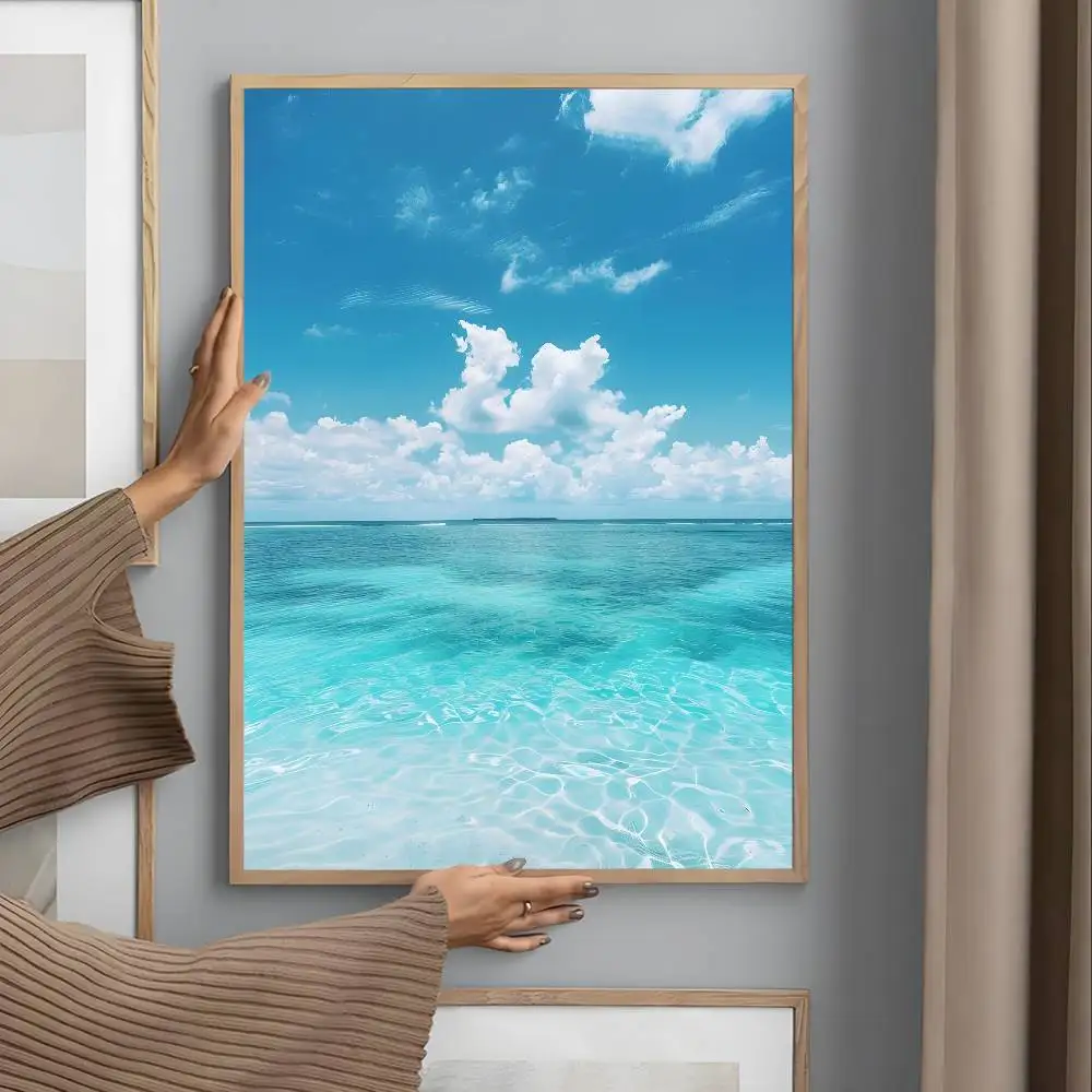 Plakat plaża i fala oceanu Fioletowy