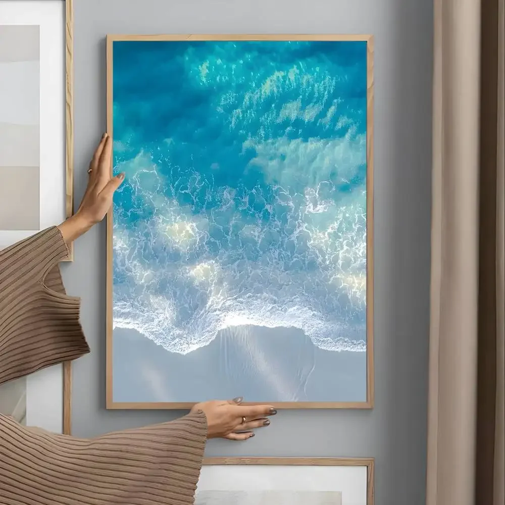 Plakat plaża i fala oceanu Granatowy