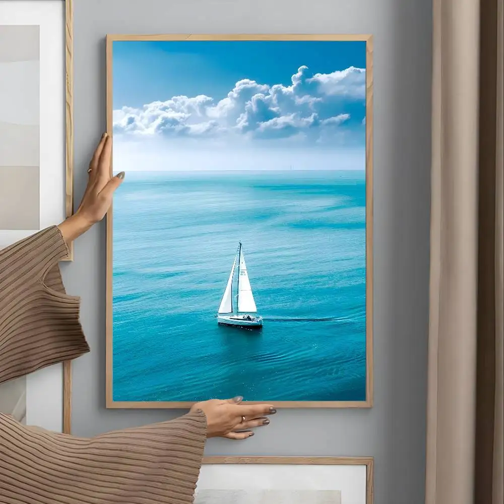 Plakat plaża i fala oceanu Niebieski