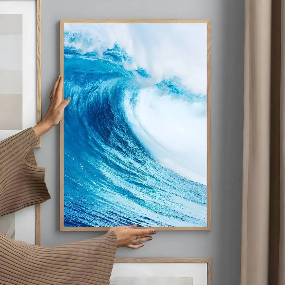 Plakat plaża i fala oceanu Szary