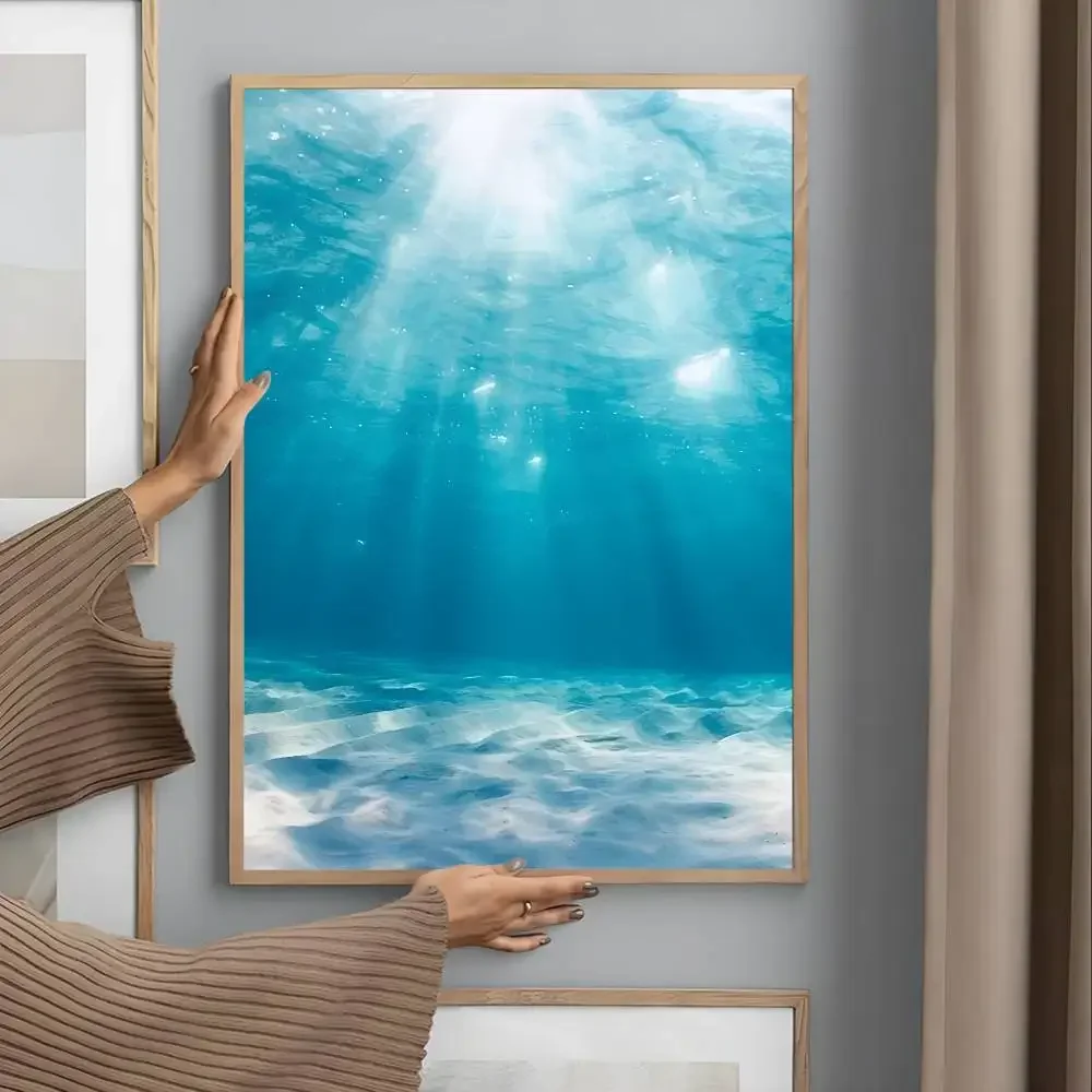 Plakat plaża i fala oceanu żółty