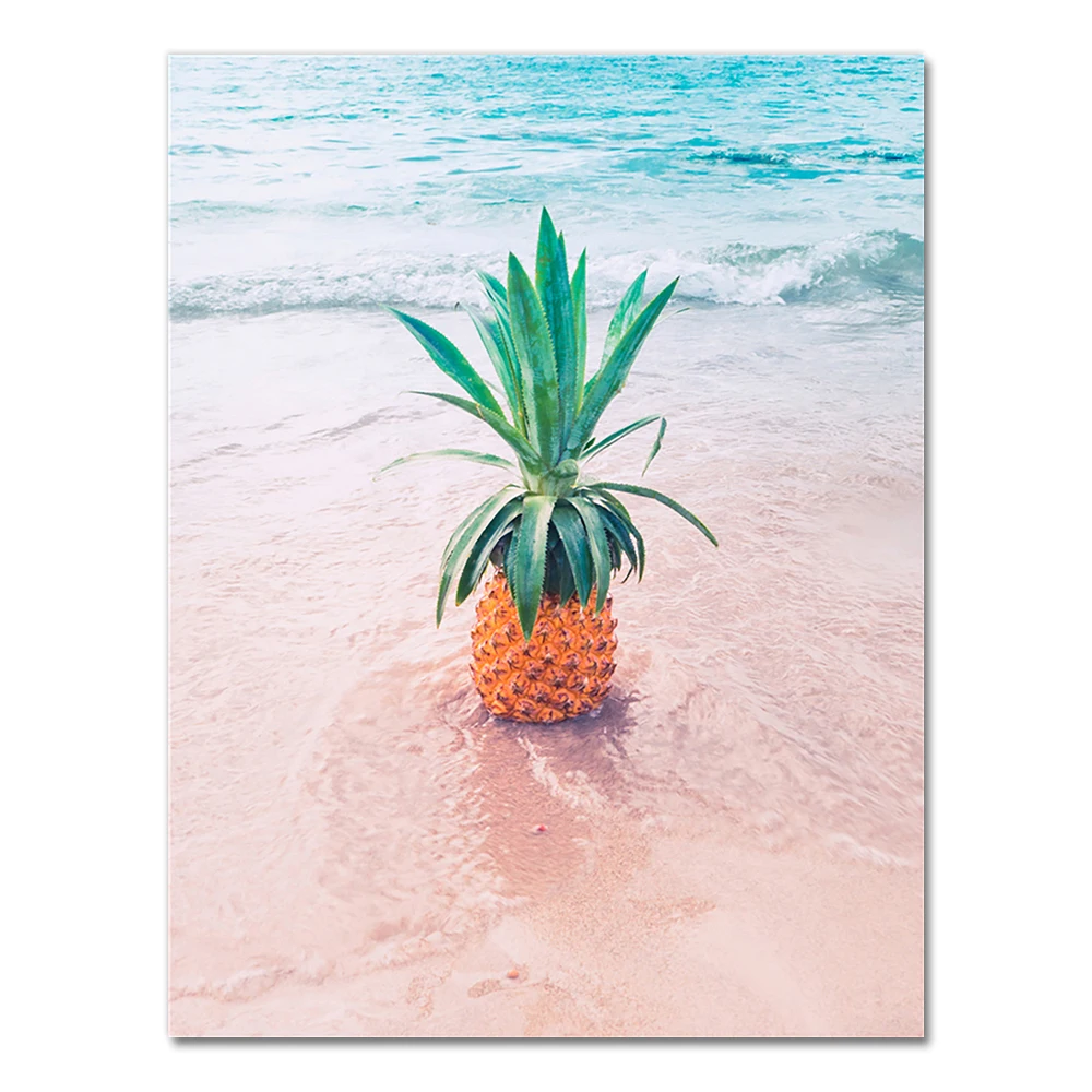 Plakat plaża muszla i ananas w stylu Nordic żółty