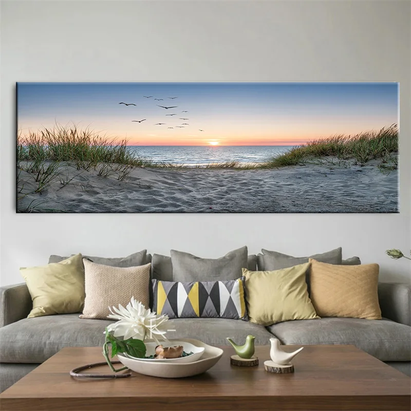 Plakat plaża i wydmy - nadmorski krajobraz Szary