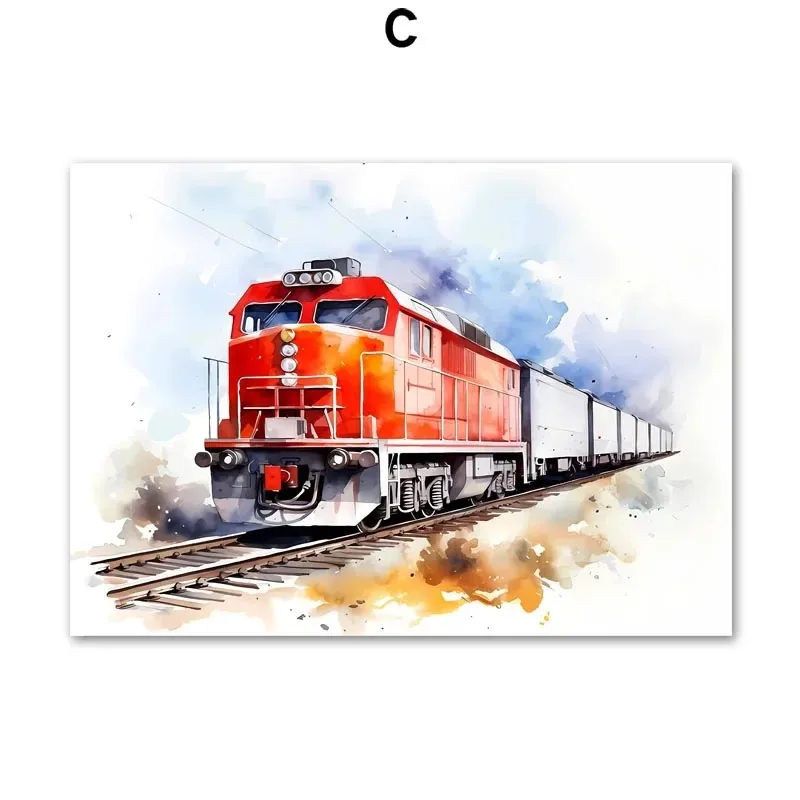 Plakat pociąg akwarela dla dzieci Burgundia