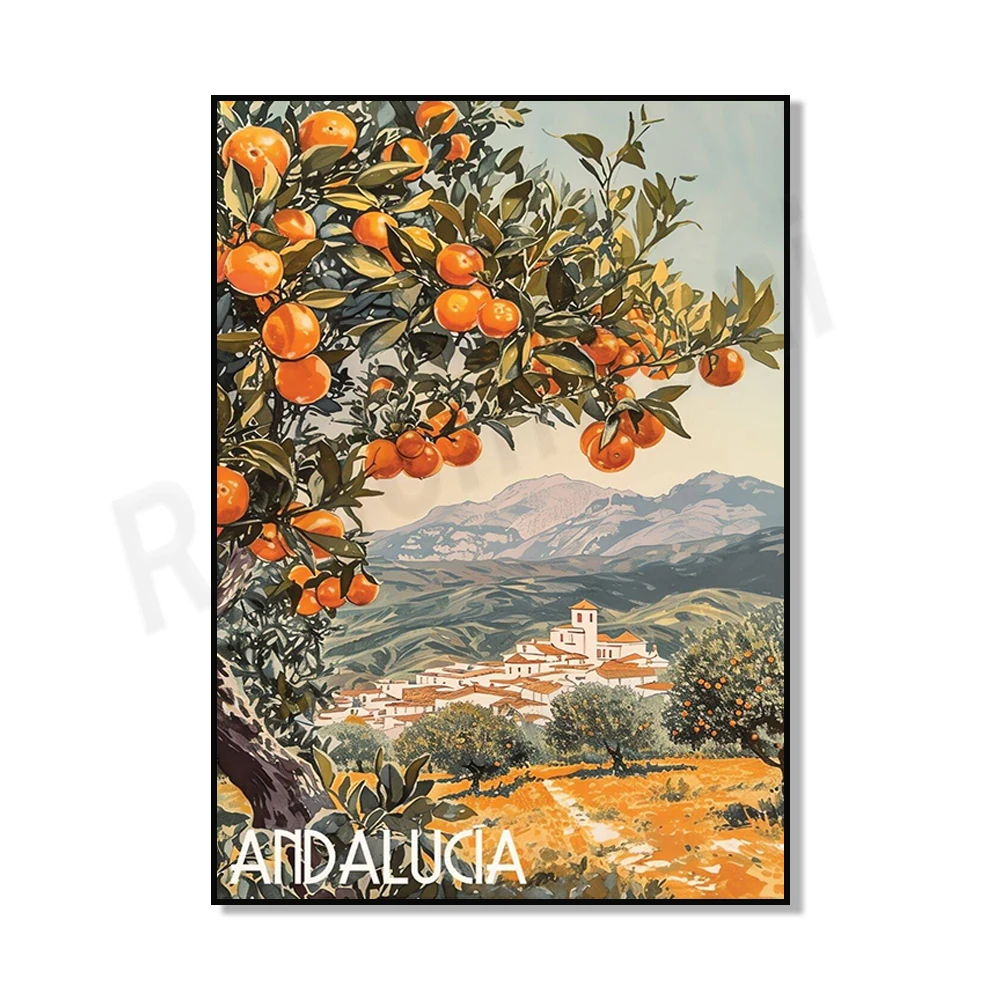 Plakat podróżniczy Hiszpania - śródziemnomorski krajobraz żółty