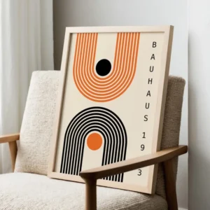 Plakat pomarańczowy Bauhaus geometryczny Biały