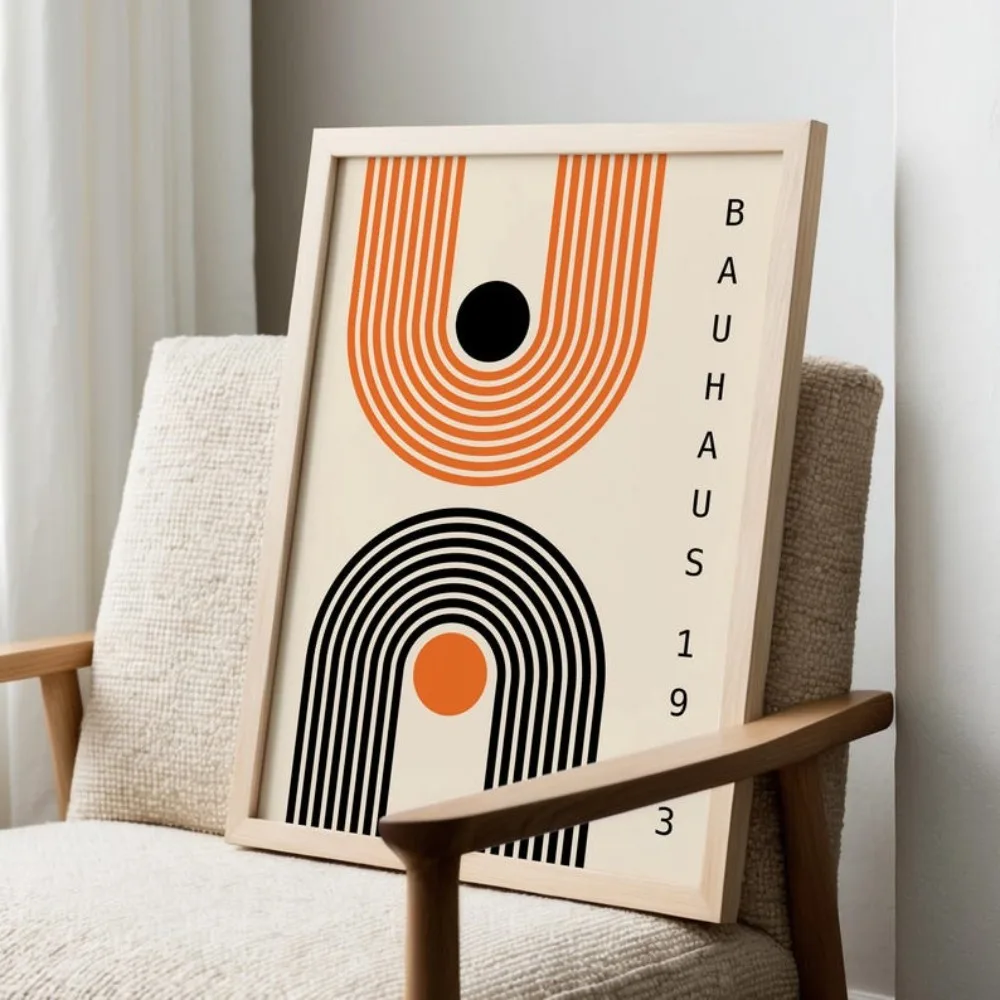 Plakat pomarańczowy Bauhaus geometryczny Biały