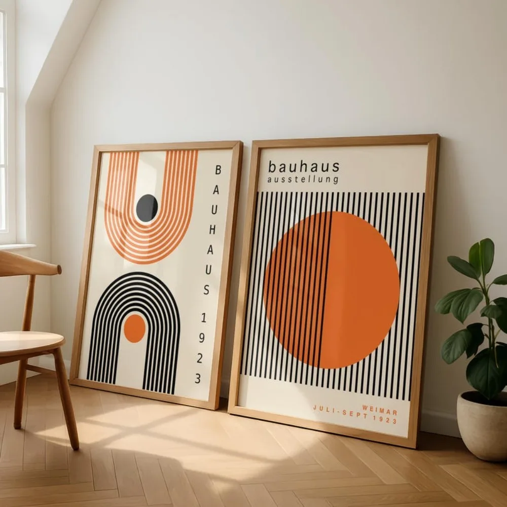 Plakat pomarańczowy Bauhaus geometryczny Czerwony