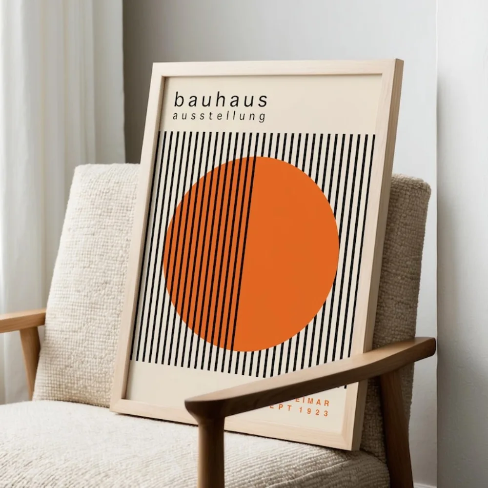 Plakat pomarańczowy Bauhaus geometryczny żółty