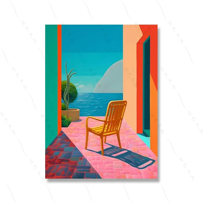 Plakat pop art basen letni krajobraz Biały