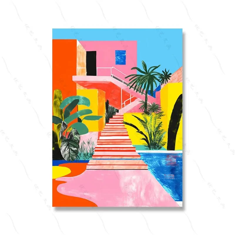 Plakat pop art basen letni krajobraz Czerwony