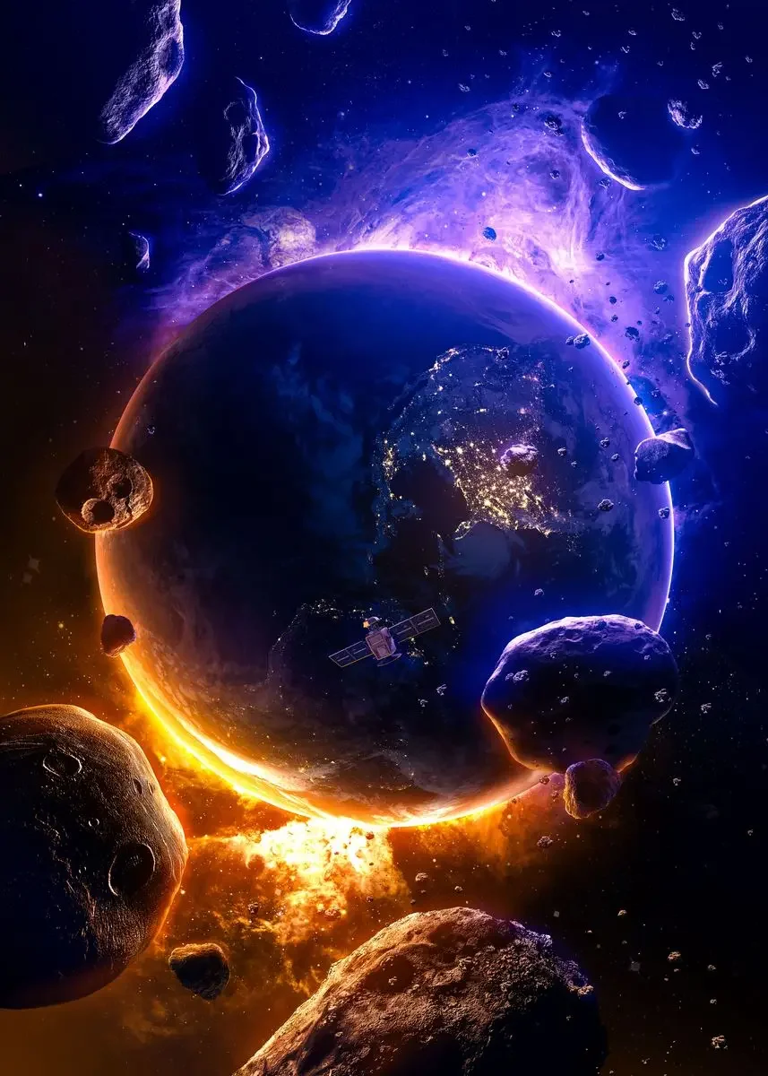 Plakat psychodeliczny - galaktyka i kosmos Beżowy