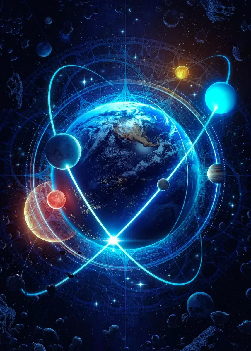 Plakat psychodeliczny - galaktyka i kosmos Fuksja