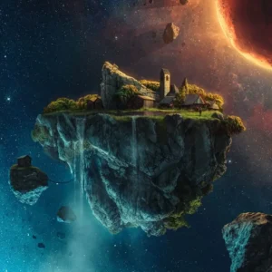 Plakat psychodeliczny - galaktyka i kosmos Liliowy