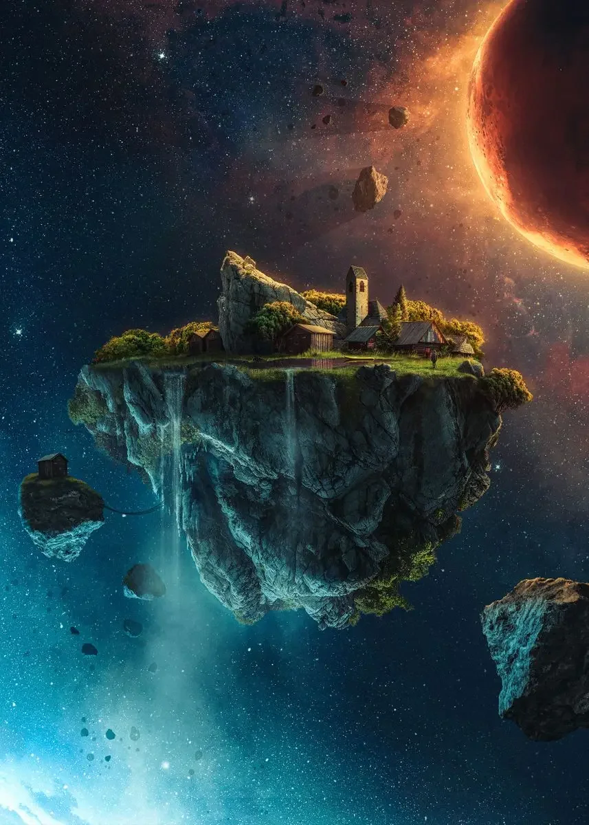 Plakat psychodeliczny - galaktyka i kosmos Liliowy