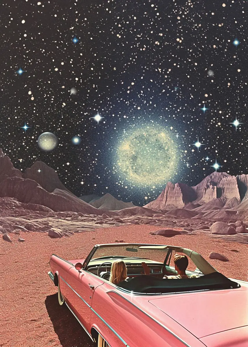 Plakat psychodeliczny UFO i kosmitka - retro sci-fi Czekolada