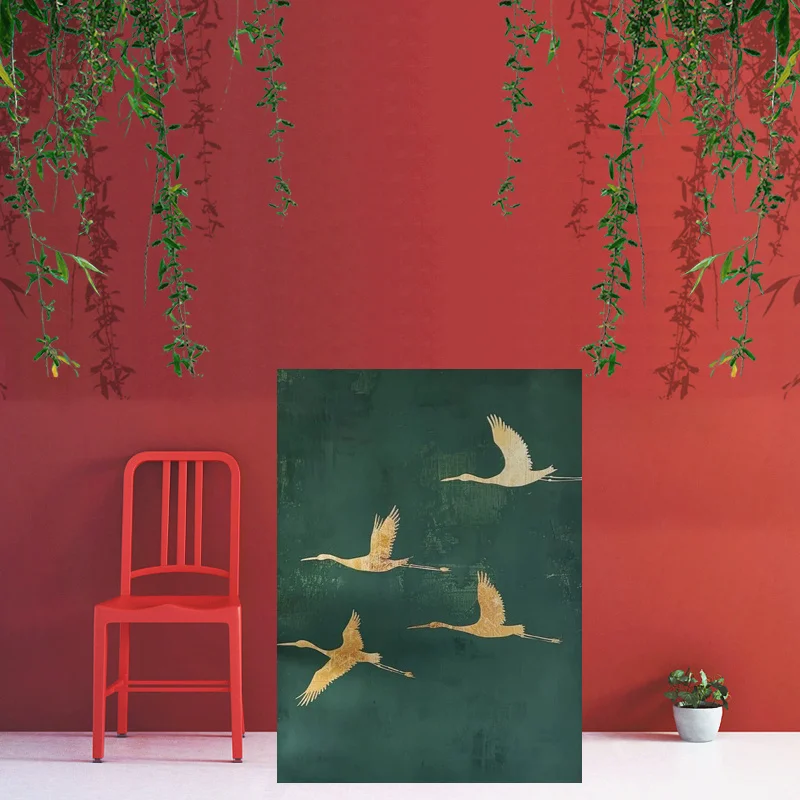 Plakat minimalistyczny ptak w stylu ukiyo-e Burgundia