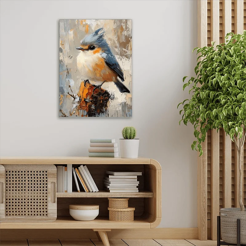 Plakat minimalistyczny ptak w stylu ukiyo-e Czerwony