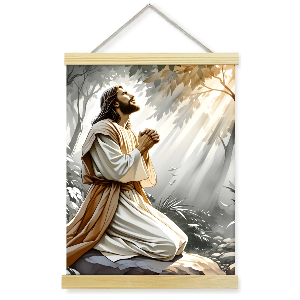 Plakat religijny Jezus Chrystus w modlitwie Granatowy