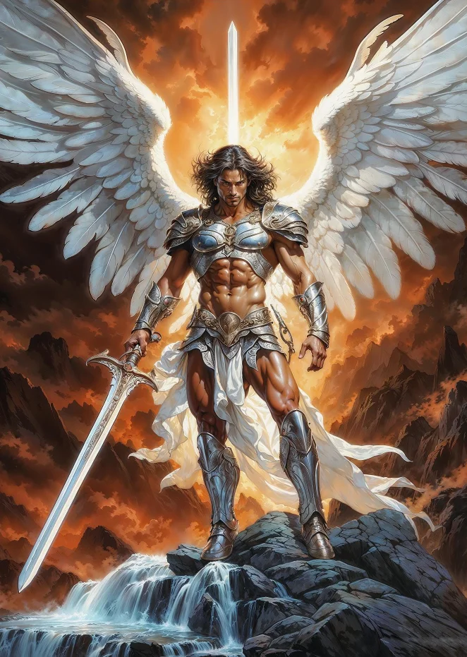 Plakat renesansowy archanioł Michał Ciemny szary