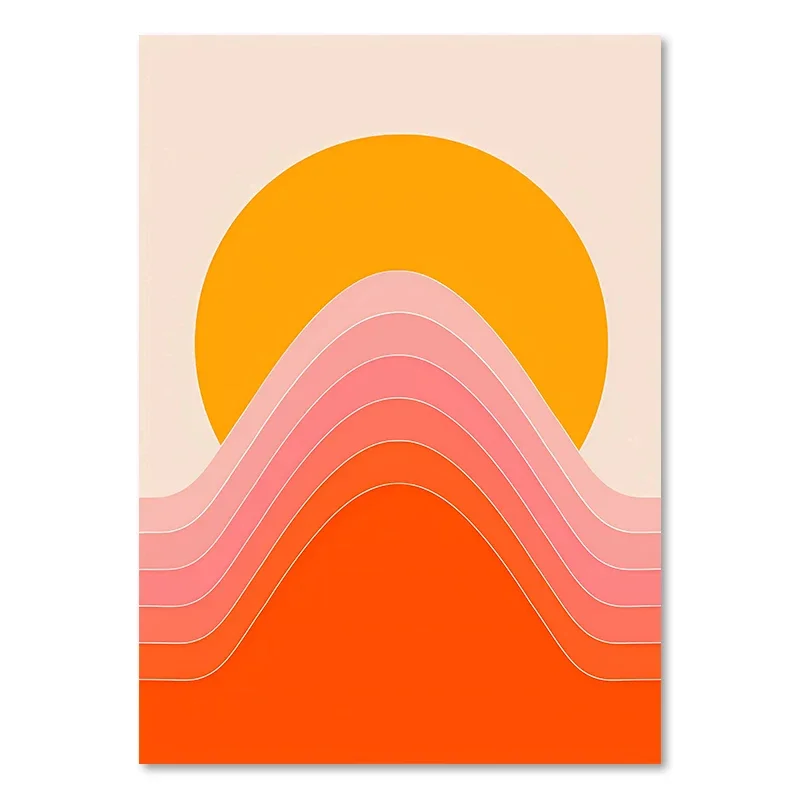 Plakat retro boho - zachód słońca, kwiaty i motyle Czerwony