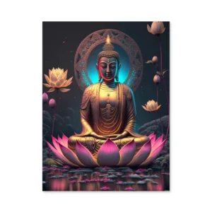 Plakat retro Budda i kwiat lotosu Biały
