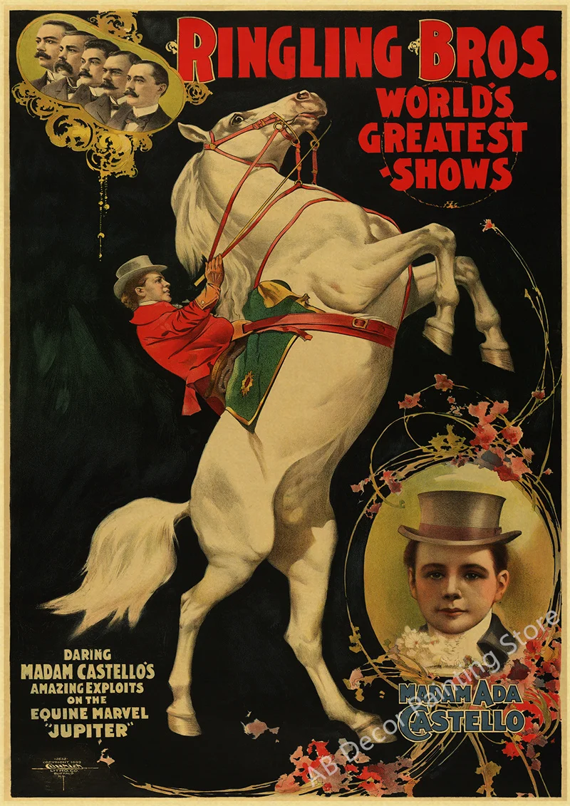 Retro cyrk - plakat vintage z akrobatą i magikiem Granatowy