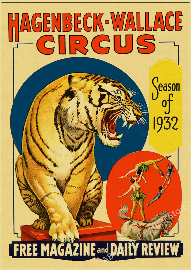 Retro cyrk - plakat vintage z akrobatą i magikiem Jasnozielony