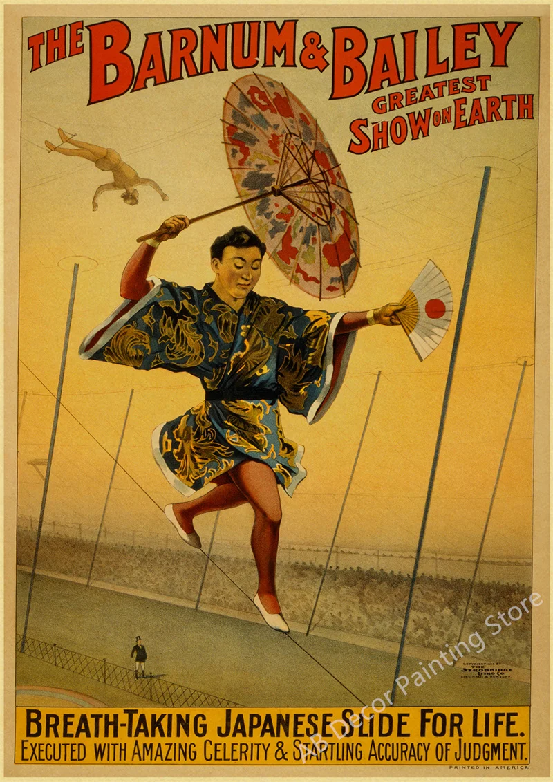 Retro cyrk - plakat vintage z akrobatą i magikiem Różowy