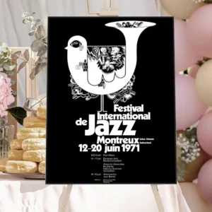 Plakat retro festiwal jazzowy vintage Czarny
