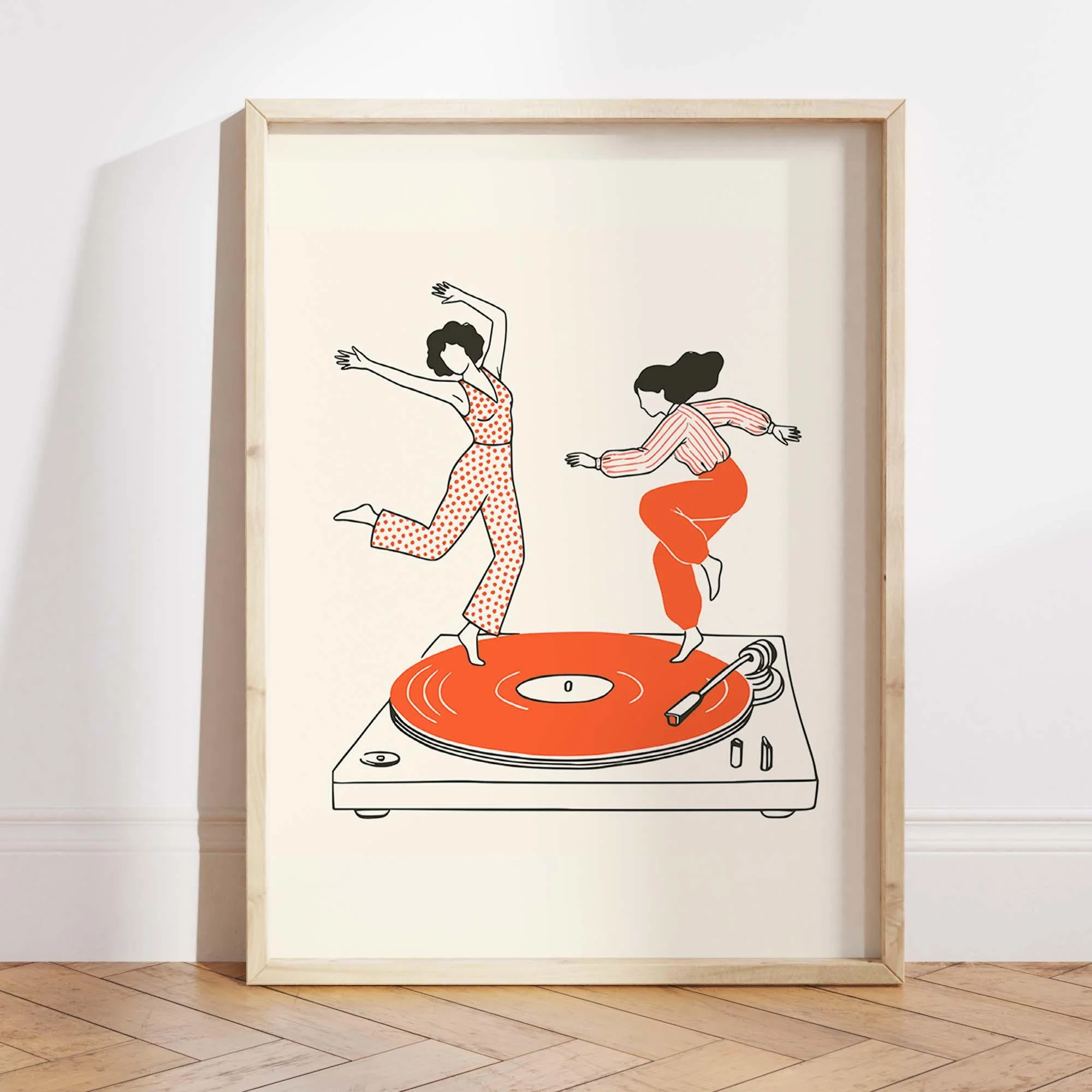 Plakat retro z gramofonem i tańczącą parą Brązowy