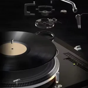 Plakat retro kaseta i gramofon Czerwony
