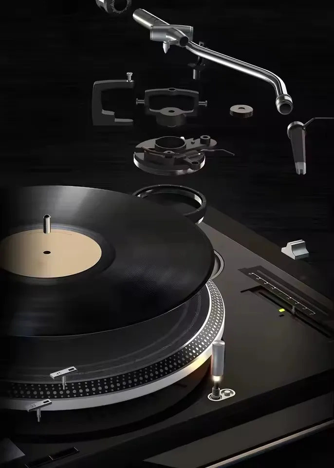 Plakat retro kaseta i gramofon Czerwony