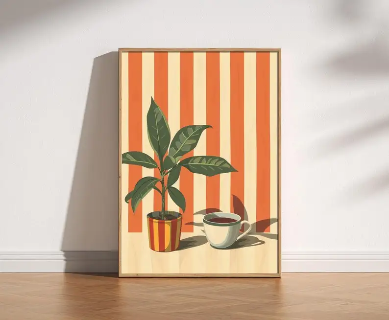 Plakat retro kawa do kuchni Czerwony