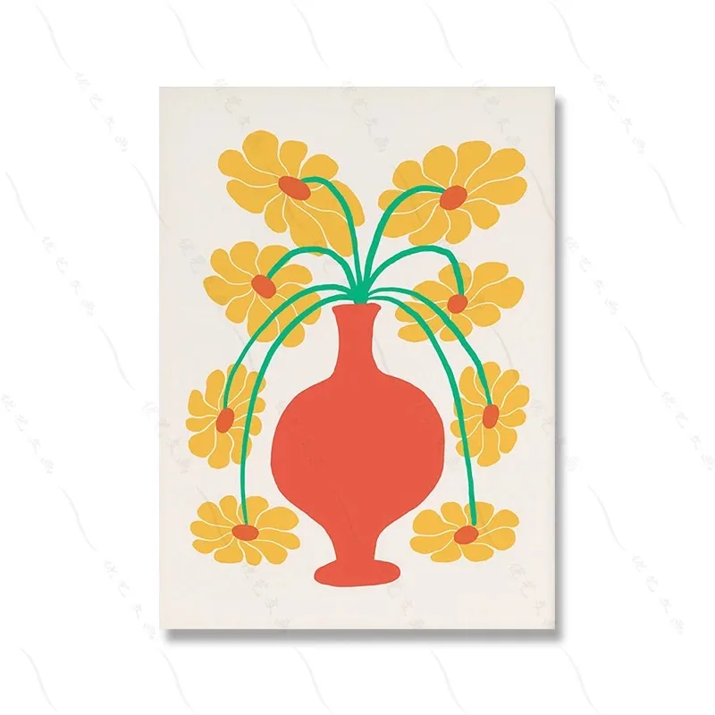 Plakat retro - kolorowe kwiaty w stylu groovy Burgundia