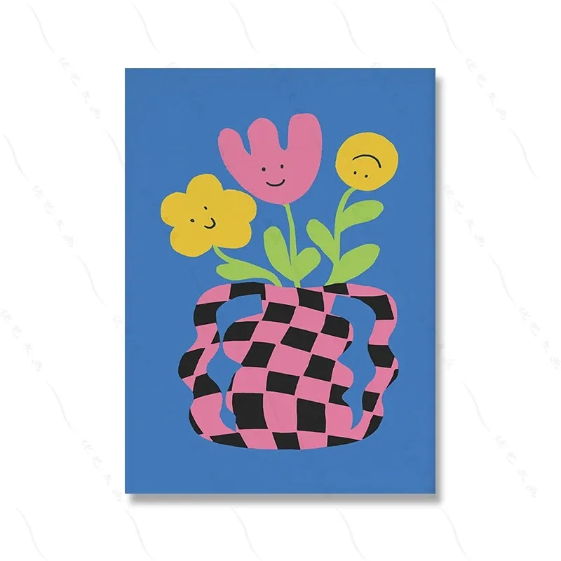 Plakat retro - kolorowe kwiaty w stylu groovy Czerwony