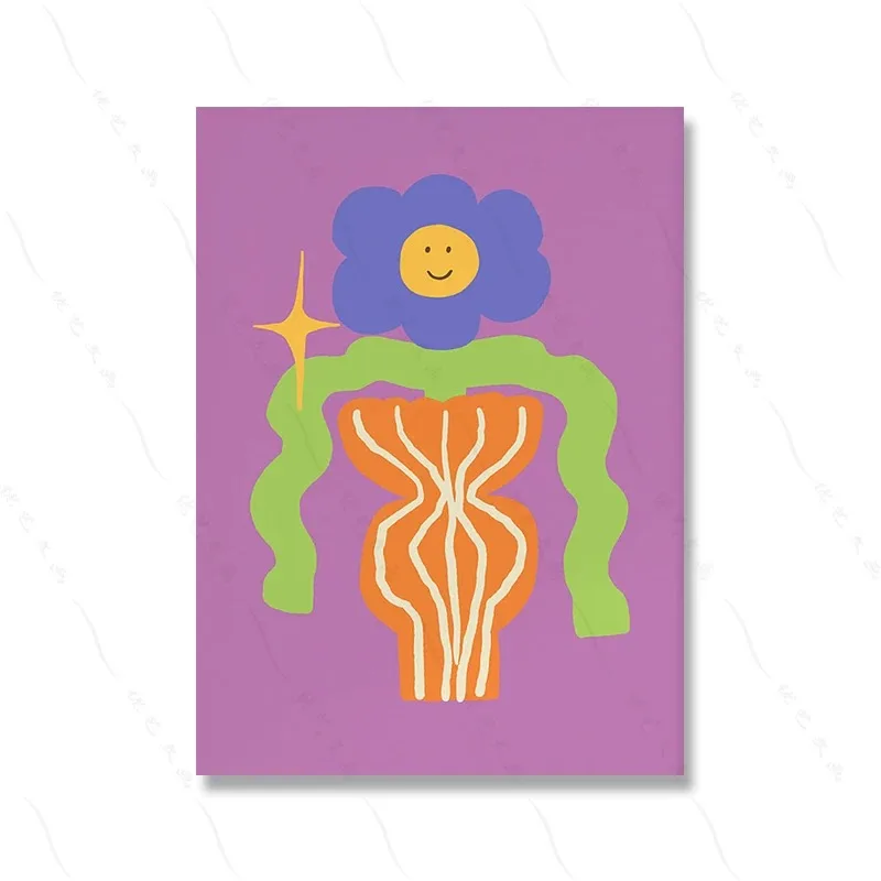 Plakat retro - kolorowe kwiaty w stylu groovy Fioletowy