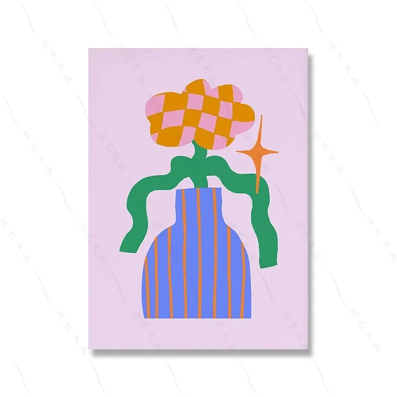 Plakat retro - kolorowe kwiaty w stylu groovy Jasnozielony
