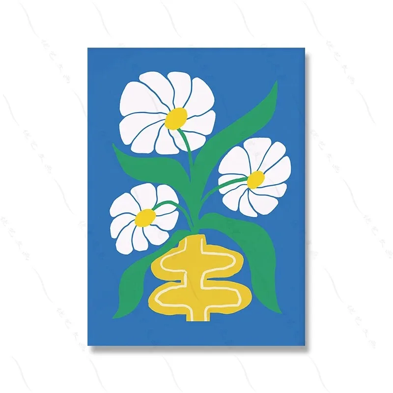 Plakat retro - kolorowe kwiaty w stylu groovy Jasnożółty