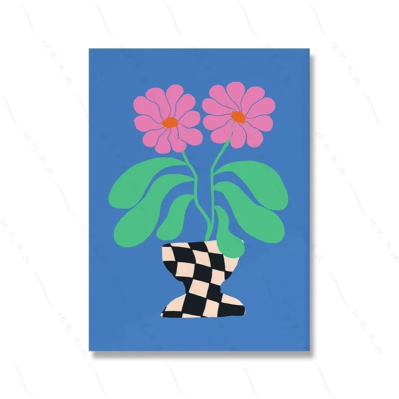 Plakat retro - kolorowe kwiaty w stylu groovy Niebieski