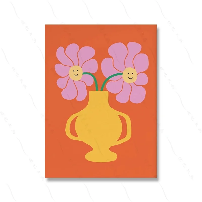 Plakat retro - kolorowe kwiaty w stylu groovy Zielony