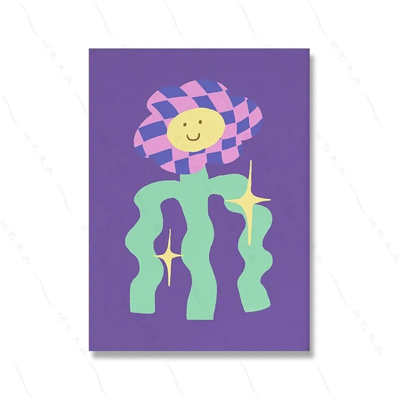 Plakat retro - kolorowe kwiaty w stylu groovy żółty
