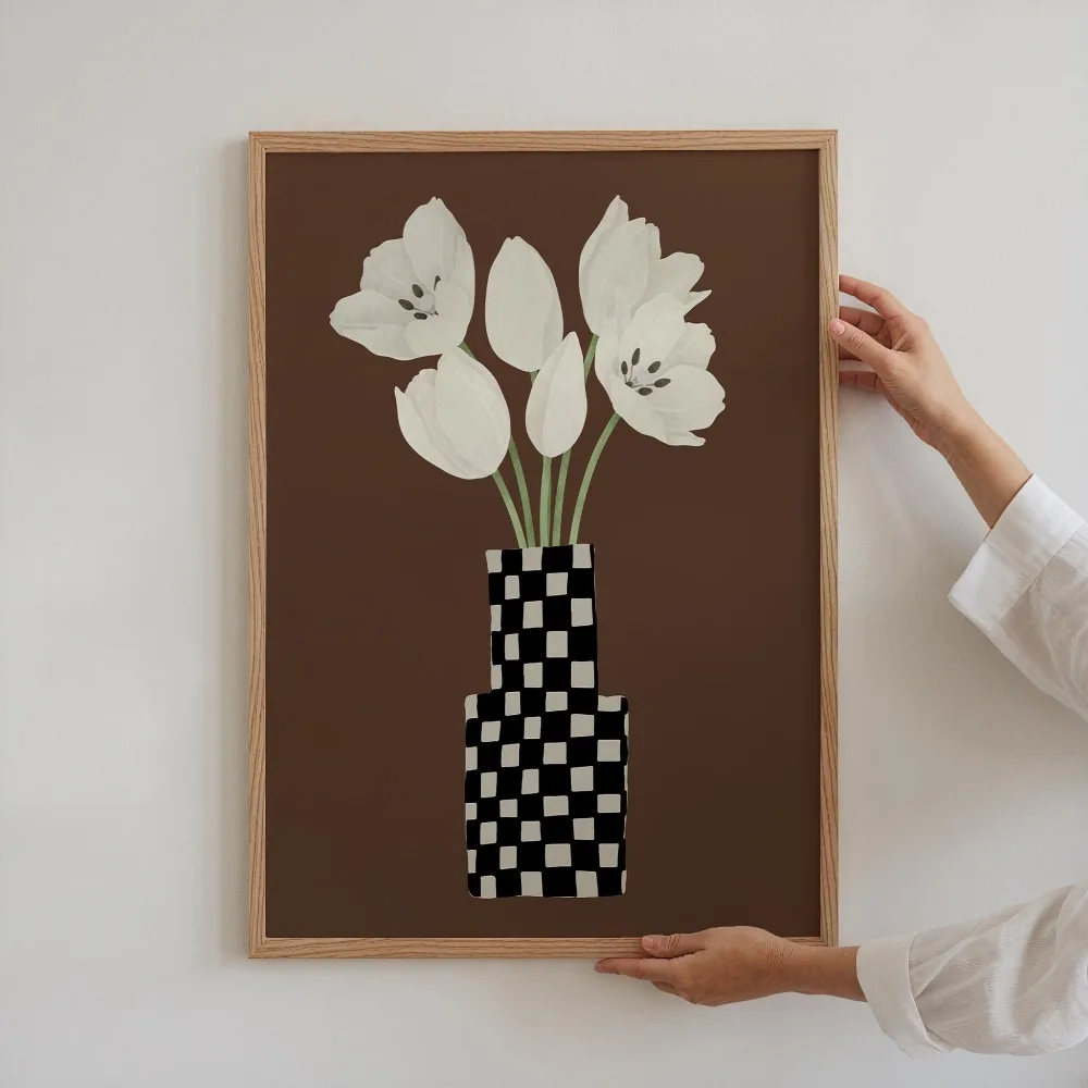 Plakat retro z kwiatowym motywem Błękitny