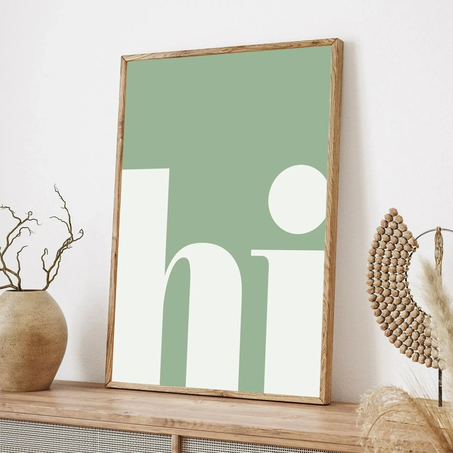 Plakat retro napis OH HI z grubą czcionką Biały