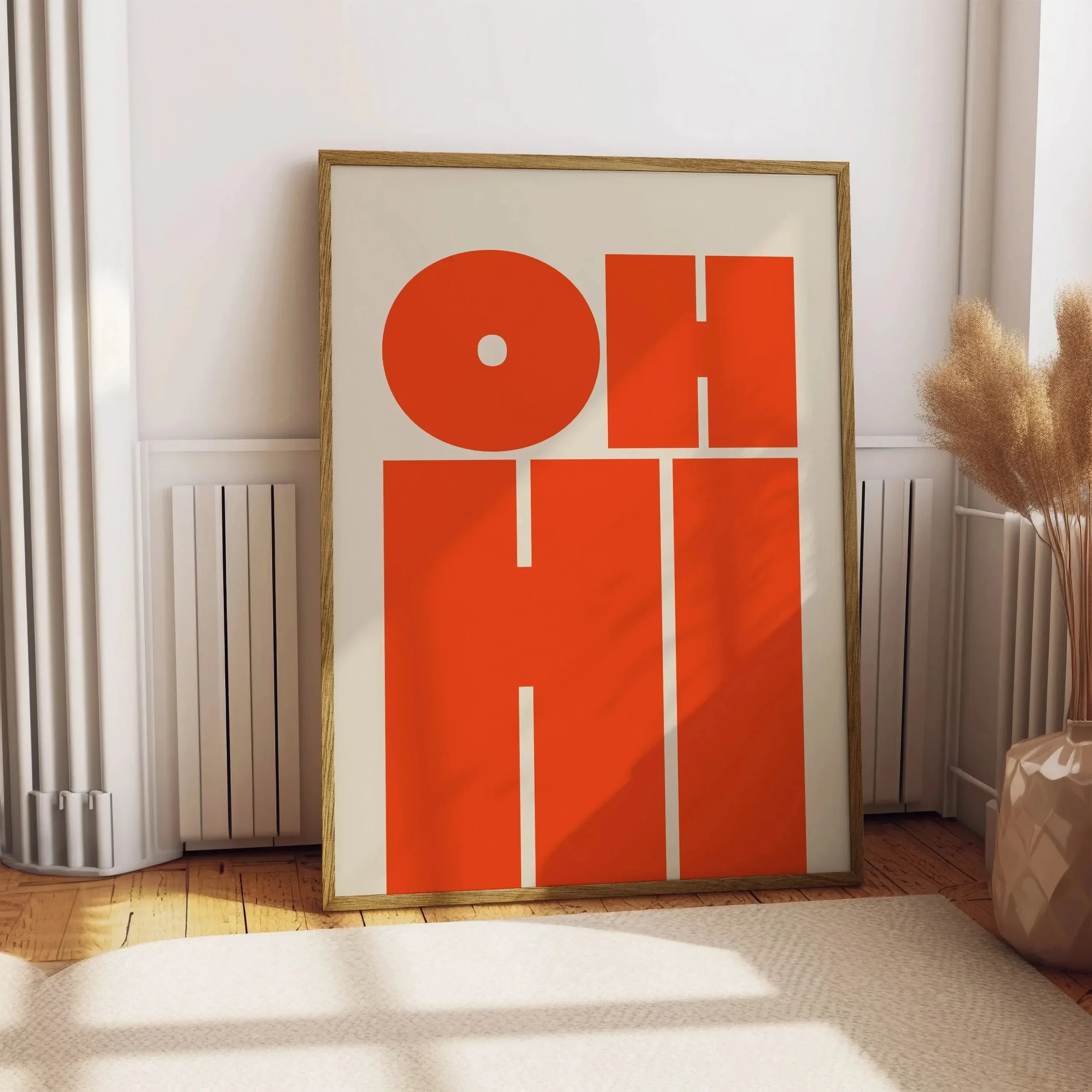 Plakat retro napis OH HI z grubą czcionką Granatowy
