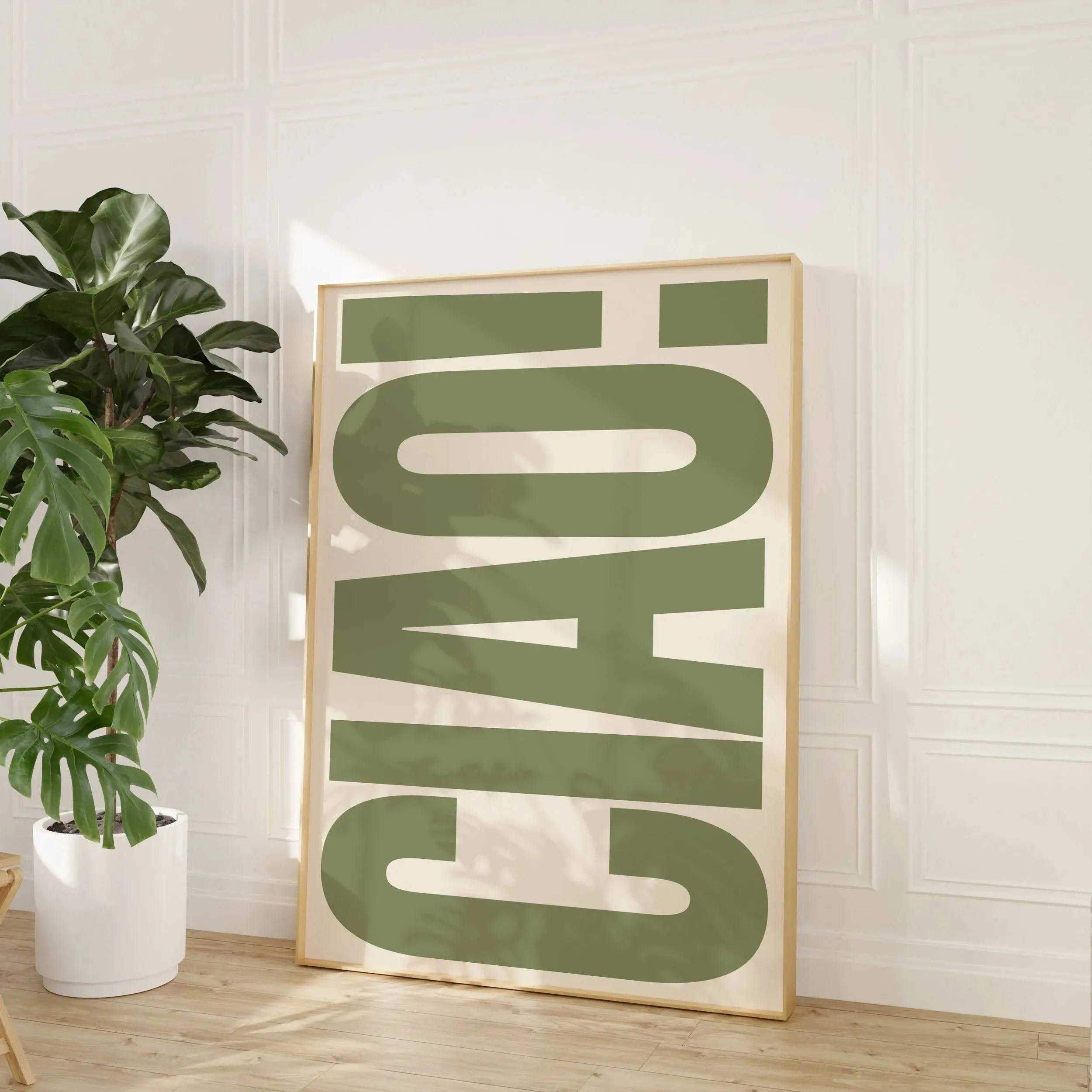 Plakat retro napis OH HI z grubą czcionką Jasnoszary