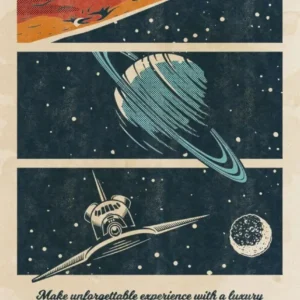 Plakat retro podroze kosmiczne planety Fioletowy/фиолетовый