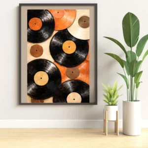 Plakat retro z płytą winylową Niebieski